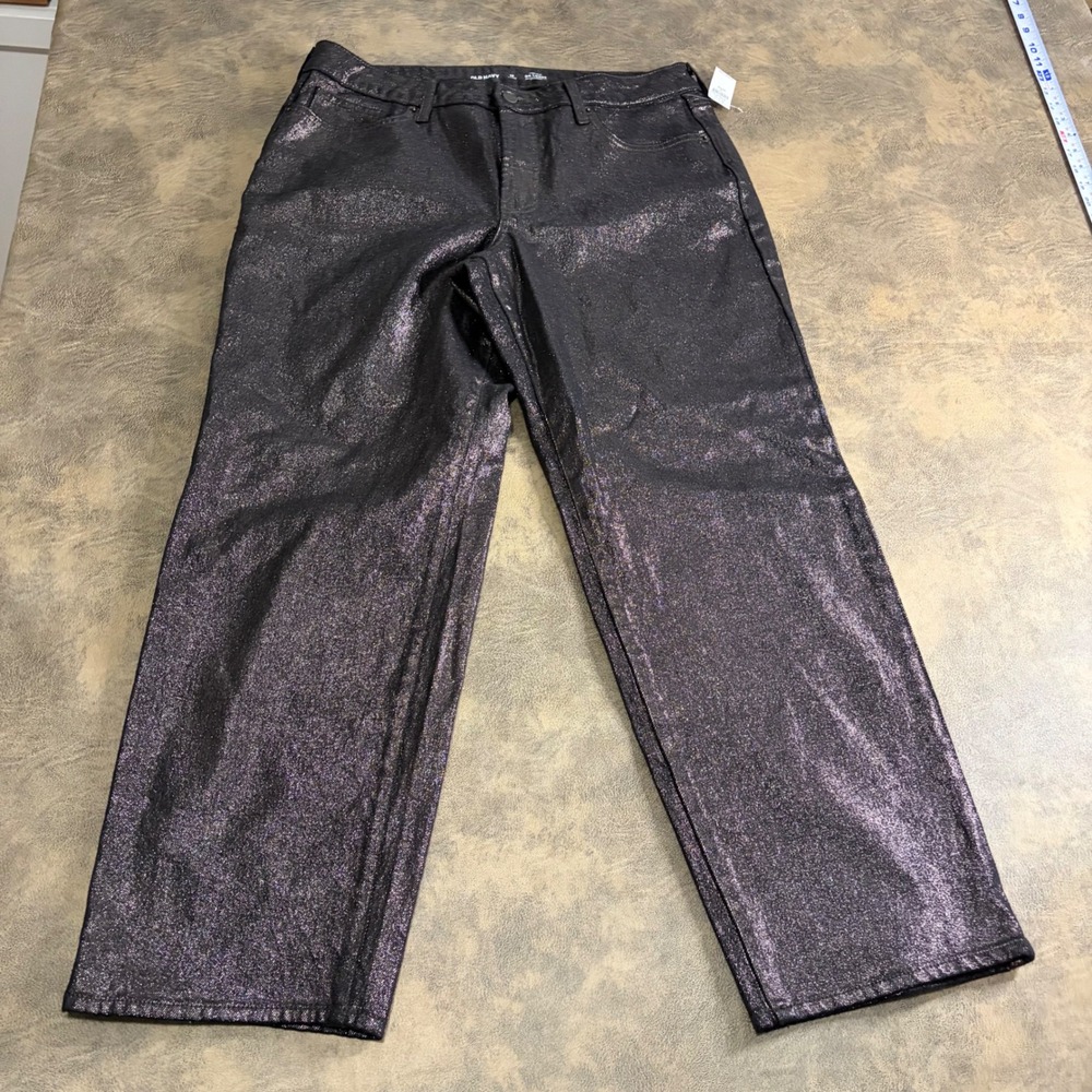 Old Navy OG Loose Jeans Womens 12 Petite Purple Metallic High Rise Secret Smooth